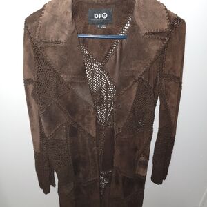 Brown Patchwork Suede Trench Coat